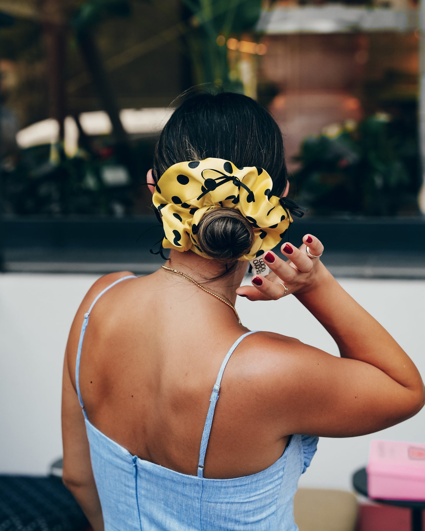 Oversize Polka Ribbon Scrunchie - Yellow&Black