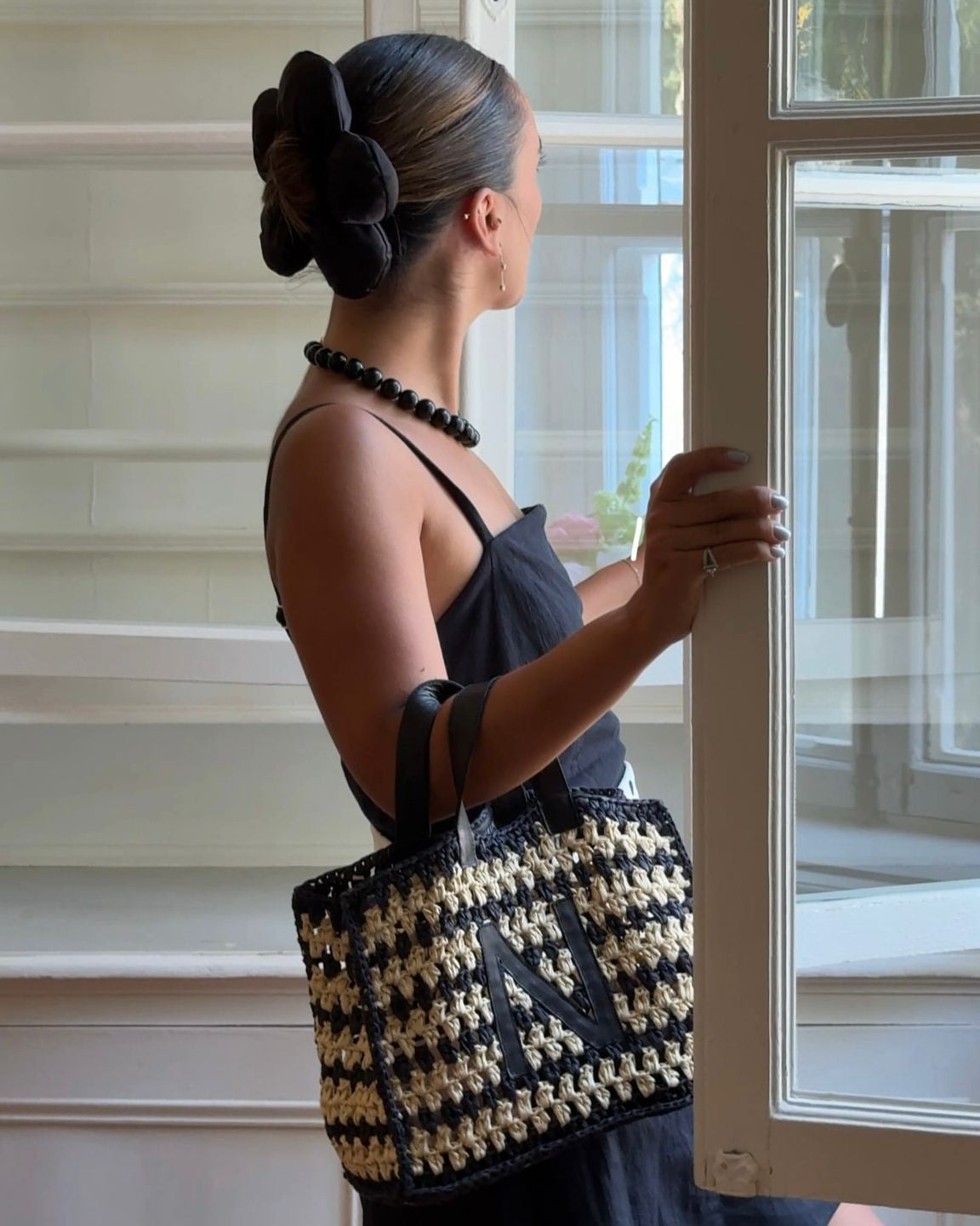 Satin Flower Puff - Black