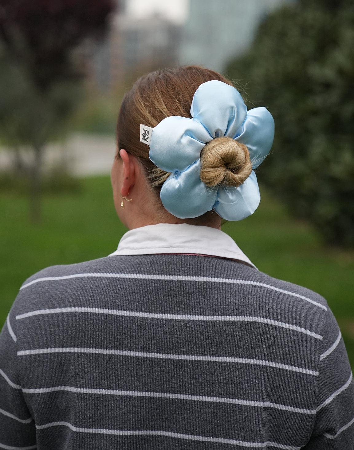 Satin Flower Puff - Baby Blue