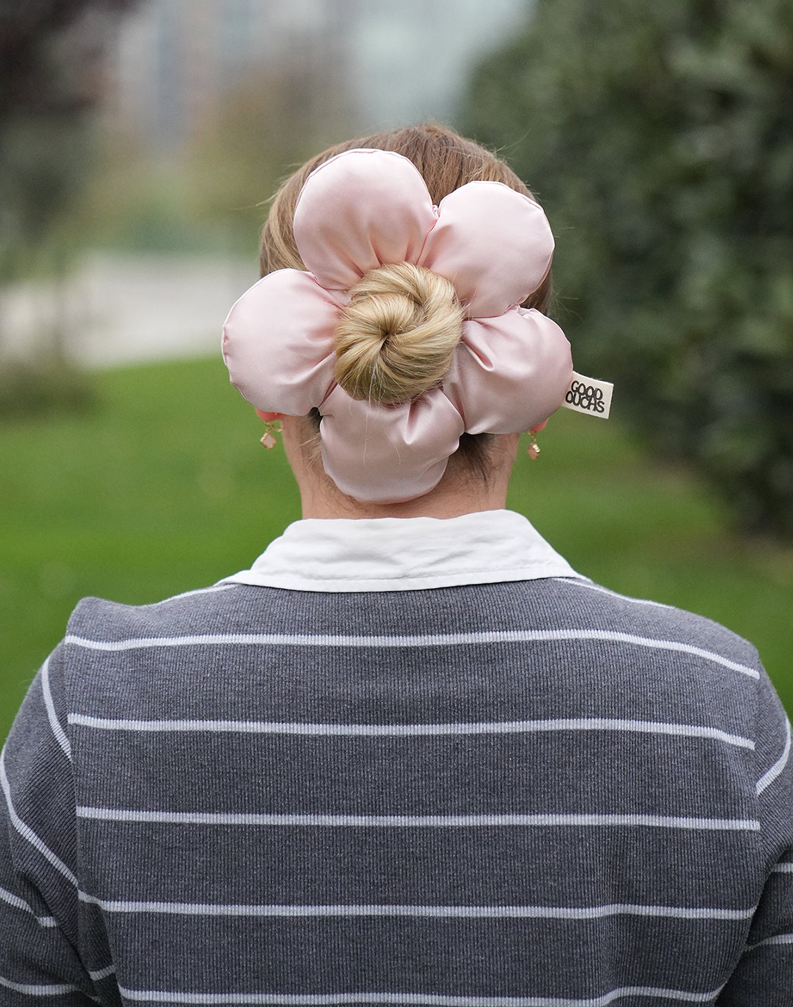Satin Flower Puff - Powder Pink