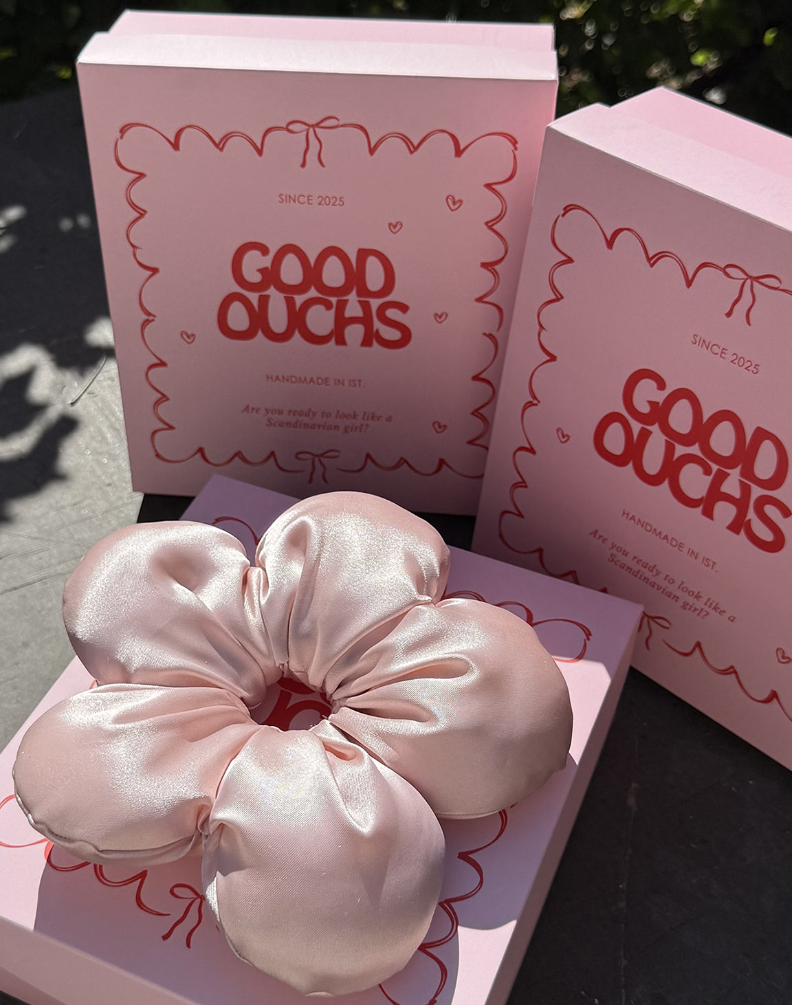 Satin Flower Puff - Powder Pink