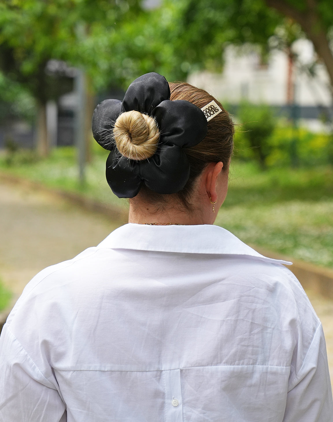 Satin Flower Puff - Black