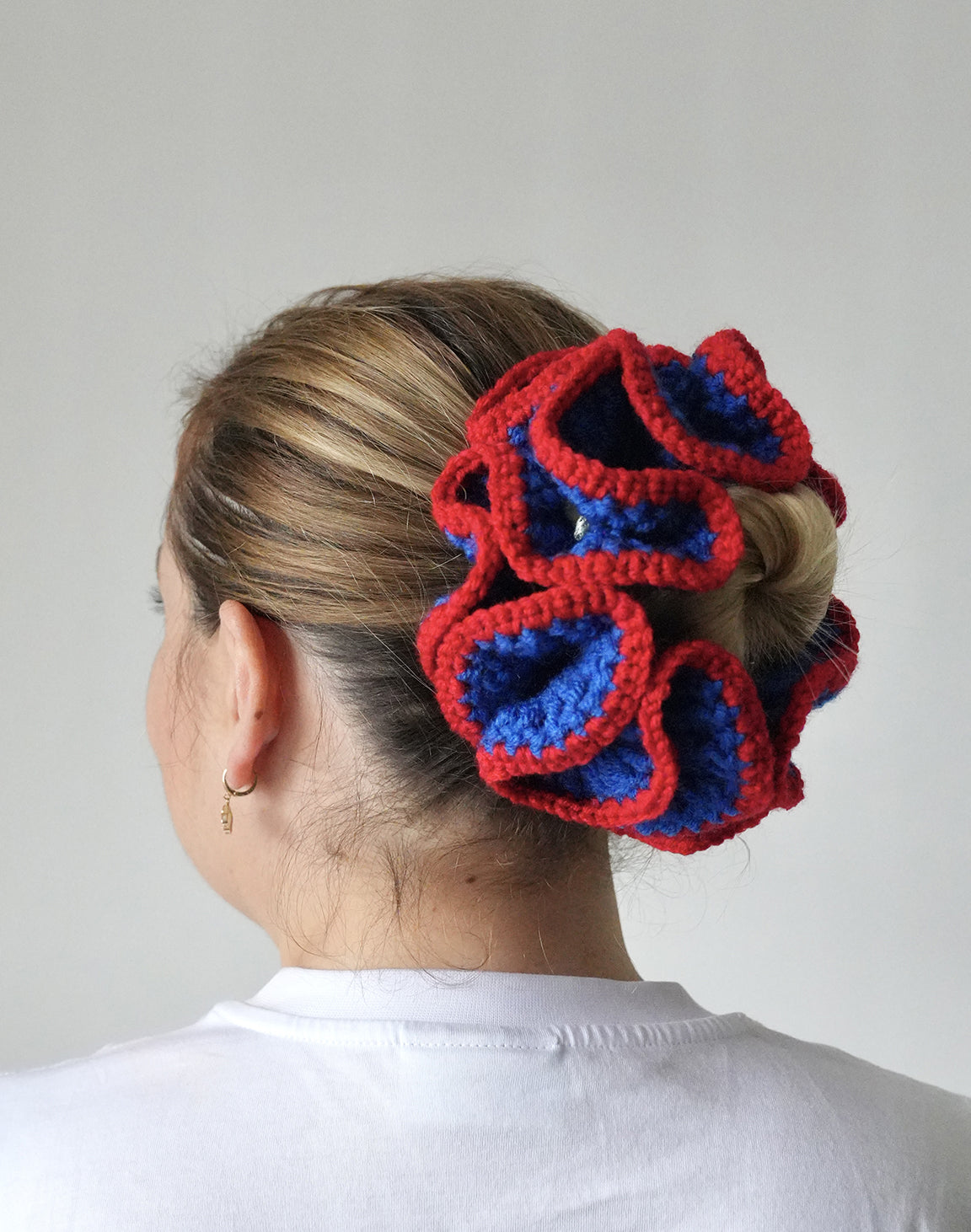 Handmade Crochet scrunhie - BLUE & RED