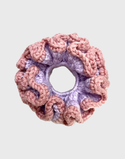 Handmade Crochet scrunhie - Purple & Salmon