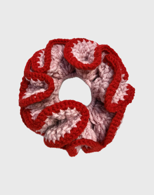 Handmade Crochet scrunhie - Salmon & Red