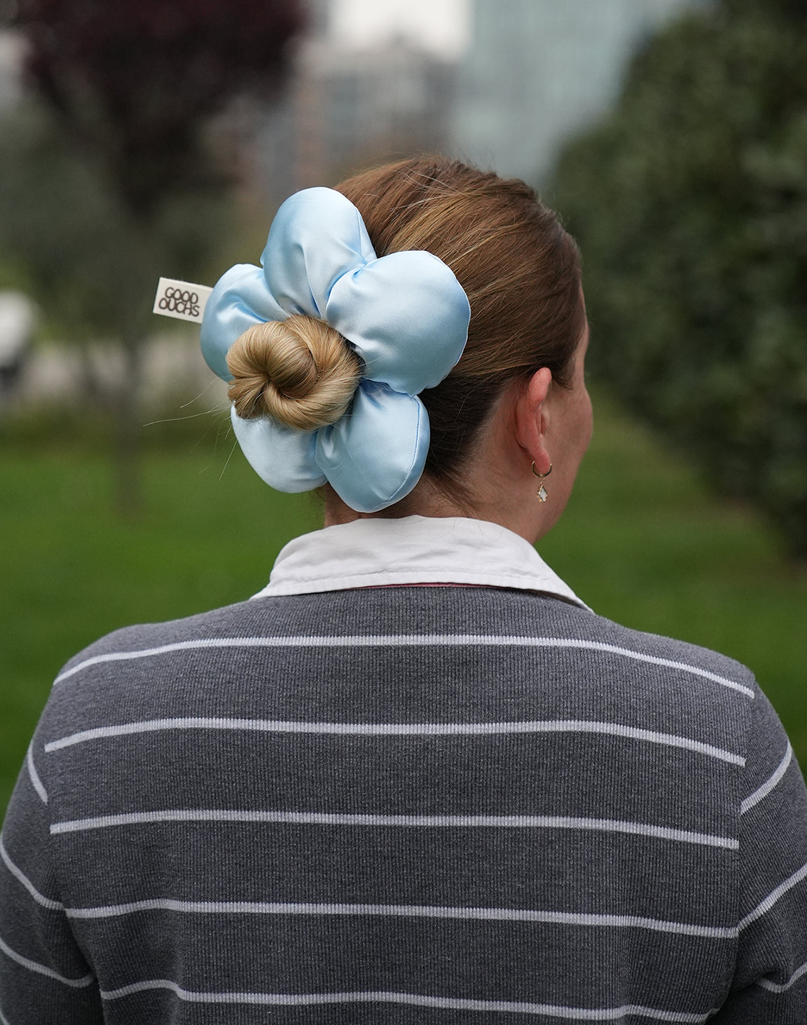 Satin Flower Puff - Baby Blue