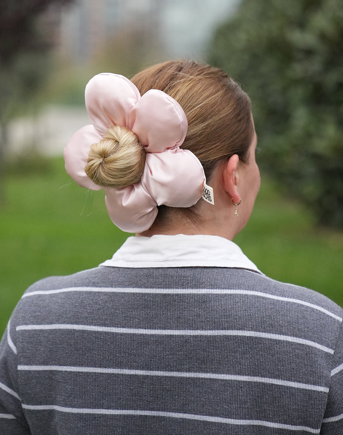 Satin Flower Puff - Powder Pink
