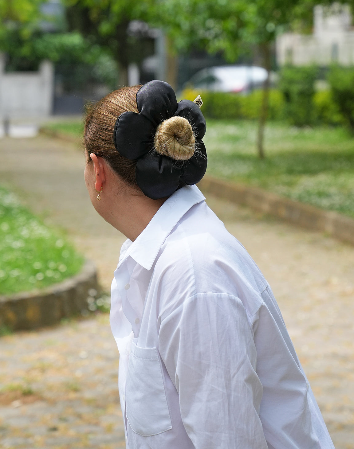 Satin Flower Puff - Black